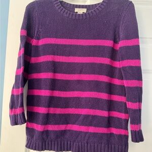 LOFT Purple with Hot Pink Striped Crewneck Sweater
